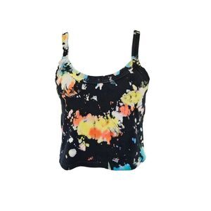 Big Bud Press Black Tie-Dye Crop Top with Neon Splashes
